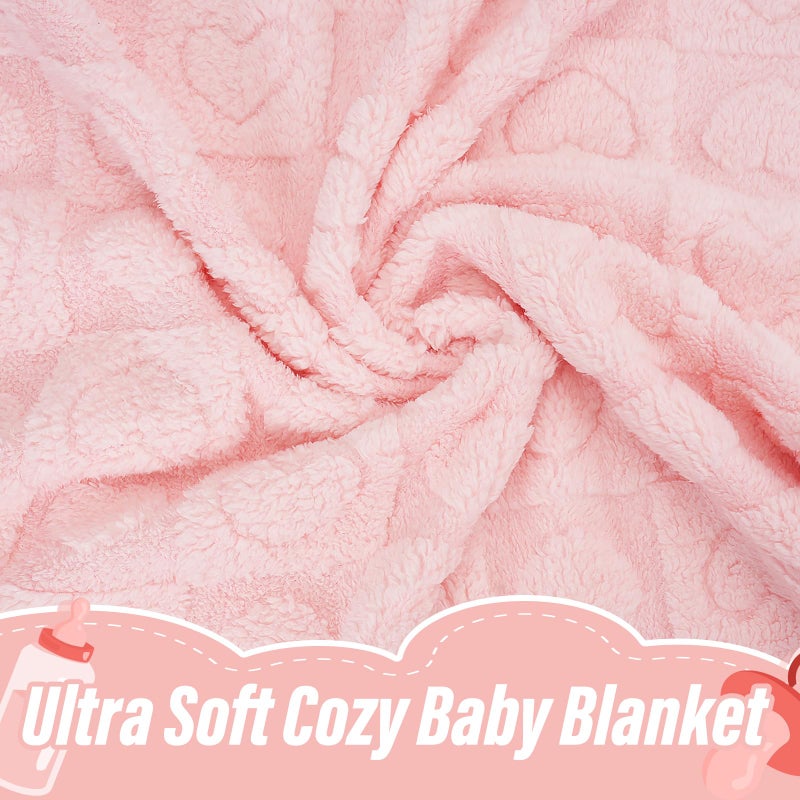 VEIDIA Plush Soft with Heart Checkered Baby Blanket,Fleece Infant Toddler Blankets for Girls Boys,Warm Lightweight Breathable Newborn Receiving Blankets for Crib Stroller 30"Ã—39" (Light Pink, Heart) - Image 3