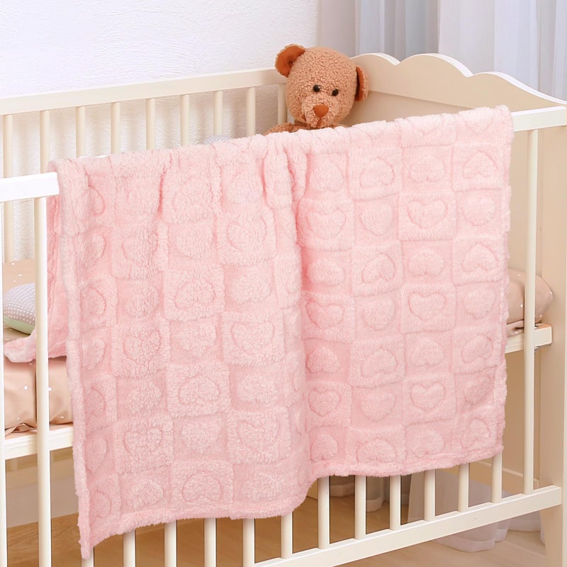 VEIDIA Plush Soft with Heart Checkered Baby Blanket,Fleece Infant Toddler Blankets for Girls Boys,Warm Lightweight Breathable Newborn Receiving Blankets for Crib Stroller 30"Ã—39" (Light Pink, Heart) - Image 2