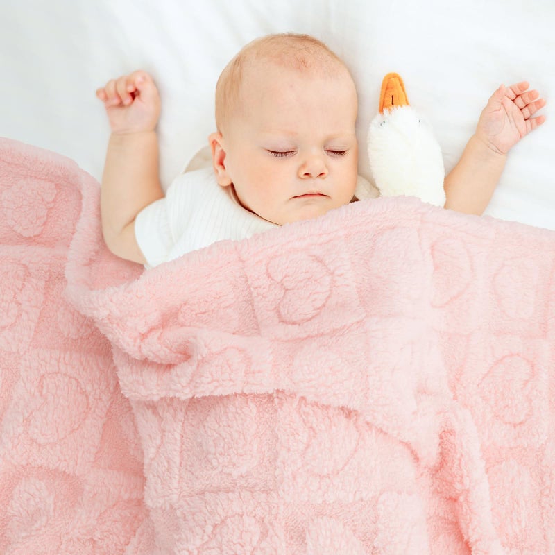 VEIDIA Plush Soft with Heart Checkered Baby Blanket,Fleece Infant Toddler Blankets for Girls Boys,Warm Lightweight Breathable Newborn Receiving Blankets for Crib Stroller 30"Ã—39" (Light Pink, Heart) - Image 4