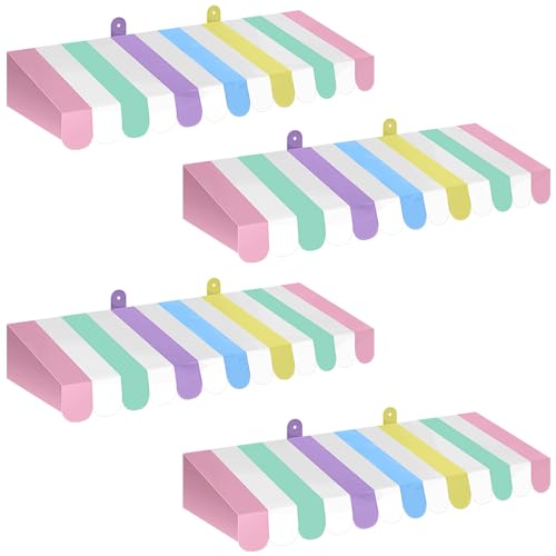 Boao 4 Pack Pastel Circus Awning Decoration Macaron 3D Stripe Cardboard Awning Pastel Wall Decor Colorful Carnival Party Favor for Spring Bakery Ice Cream Truck Bulletin Board - Image 1