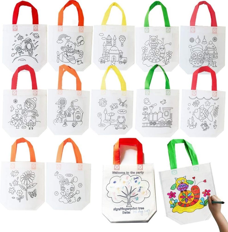 Gold Leaf DIY Coloring Reusable Bags |Assorted Theme, Set of 20 11 x12 Inches | Kids Party Bags, Gift Bag, Kids Party Favor Bags, Candy Treat Goody Bag, Kids Party Favors for All Events  - Image 1