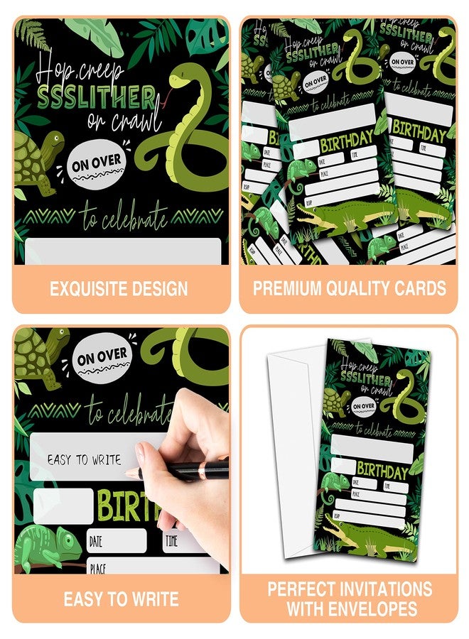 YQV Reptile Birthday Party Invitations, 20-Count Snake Lizard Crocodile Theme Birthday Party Invites With Envelopes-HBYQK-B36 - Image 5