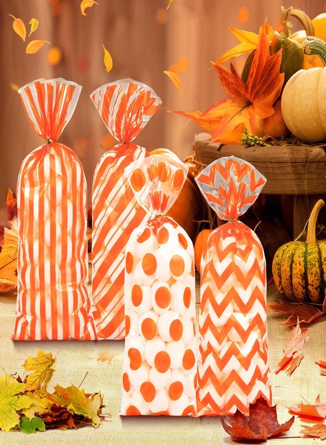 ZYLOP Fall Cellophane Treat Bags, 100pcs Plastic Orange Stripe Wave Dot Thanksgiving Candy Goodie Bags for Autumn Cookie Snack with Twist Ties for Autumn Thanksgiving Fall Birthday Party Favor - Image 5
