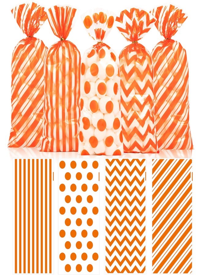 ZYLOP Fall Cellophane Treat Bags, 100pcs Plastic Orange Stripe Wave Dot Thanksgiving Candy Goodie Bags for Autumn Cookie Snack with Twist Ties for Autumn Thanksgiving Fall Birthday Party Favor - Image 1