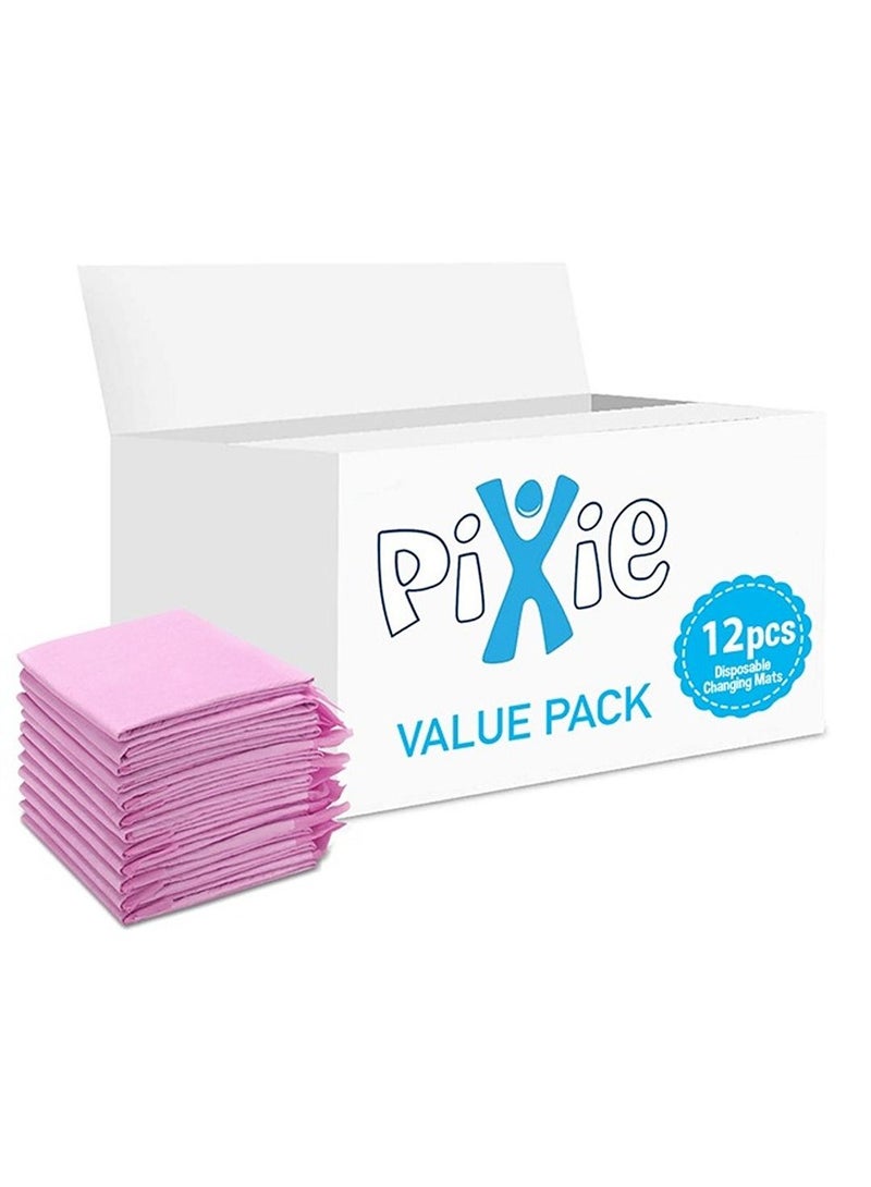 Pixie Disposable Changing Mats, 12 Counts, Soft Waterproof Mat, Portable Leak Proof Changing Mat, New Mom Leak-Proof Under pad, Mattress Table Protector Pad - Image 1
