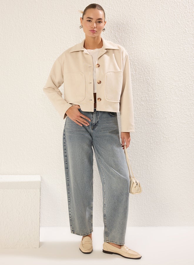 trendyol Ecru Regular Suede Shirt Collar Thin Jacket Coat - Image 1