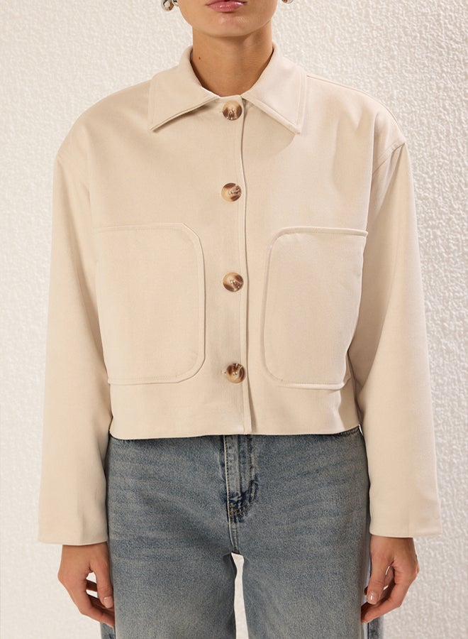 trendyol Ecru Regular Suede Shirt Collar Thin Jacket Coat - Image 3