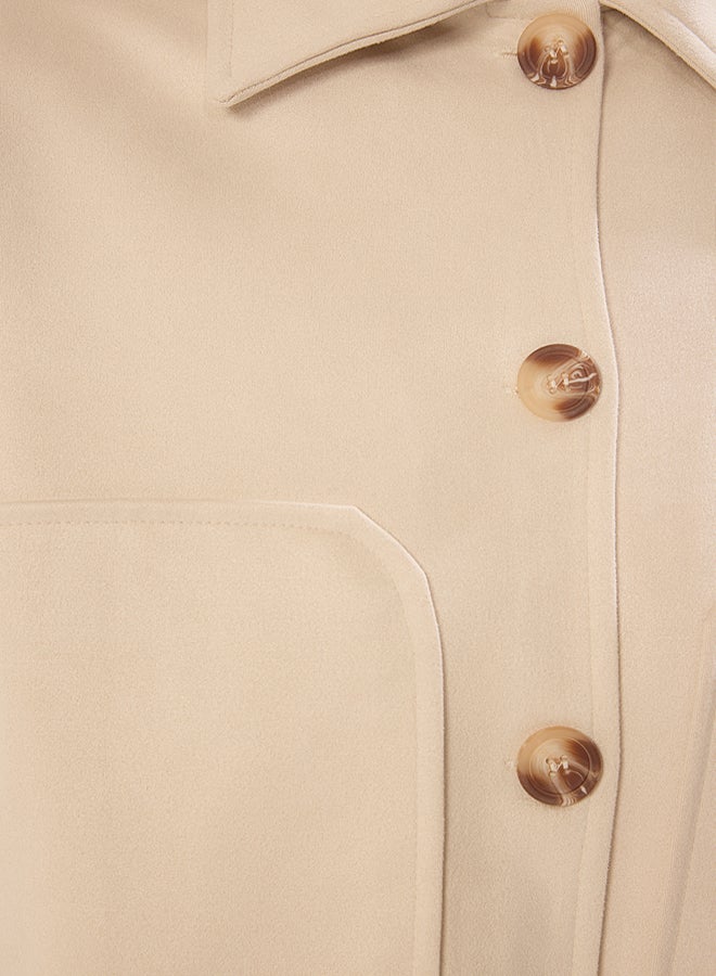 trendyol Ecru Regular Suede Shirt Collar Thin Jacket Coat - Image 4