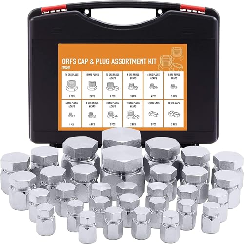 ZELCAN 64pc O Ring Face Seal Fitting Kit, Hydraulic Hose Tube and Pipe Fittings, ORFS Cap and Plug Set for Hydraulics, Heavy Duty O Ring Assortment Kit Precision Threaded, ORFS Sizes 4 6 8 10 12 16 - Image 1