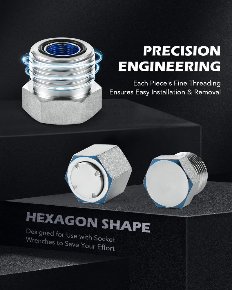ZELCAN 64pc O Ring Face Seal Fitting Kit, Hydraulic Hose Tube and Pipe Fittings, ORFS Cap and Plug Set for Hydraulics, Heavy Duty O Ring Assortment Kit Precision Threaded, ORFS Sizes 4 6 8 10 12 16 - Image 4