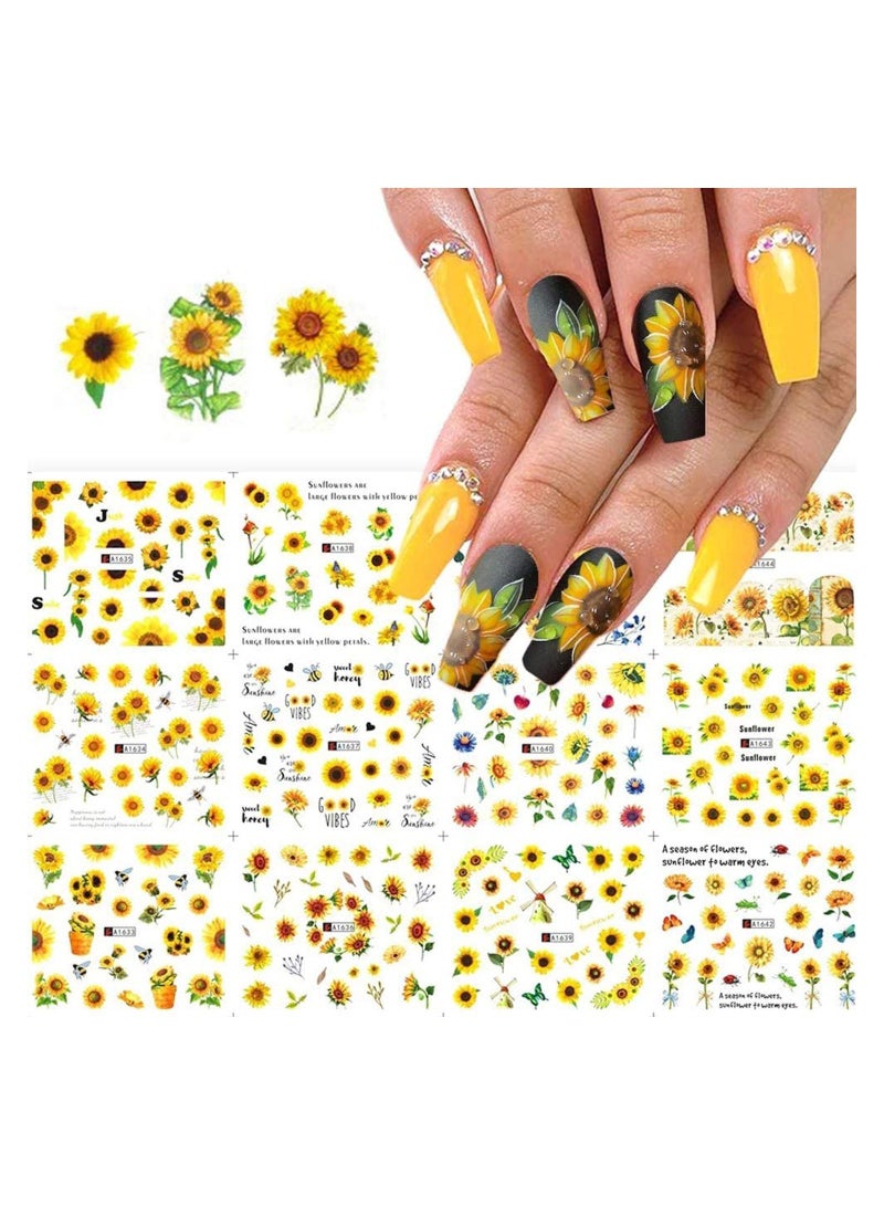 Y&D KASTWAVE 12PCS Sunflower Nail Stickers Floral Flower Art Water Decals Transfer Foils for Nails Watermark Small Daisy Flowers Designs Tattoos Women Supplies Manicure Decorations - Image 1