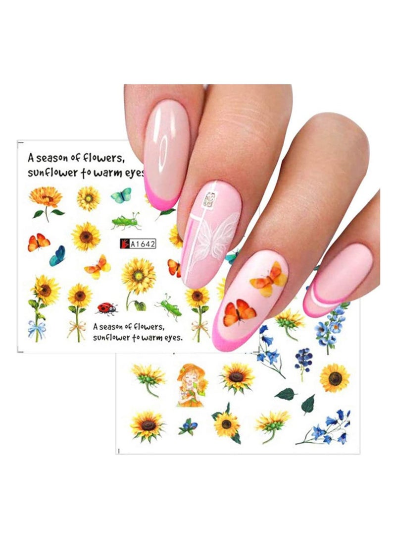 Y&D KASTWAVE 12PCS Sunflower Nail Stickers Floral Flower Art Water Decals Transfer Foils for Nails Watermark Small Daisy Flowers Designs Tattoos Women Supplies Manicure Decorations - Image 4