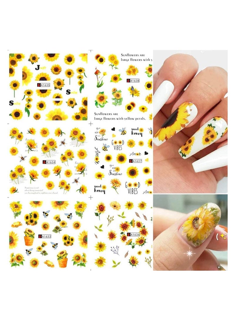 Y&D KASTWAVE 12PCS Sunflower Nail Stickers Floral Flower Art Water Decals Transfer Foils for Nails Watermark Small Daisy Flowers Designs Tattoos Women Supplies Manicure Decorations - Image 2