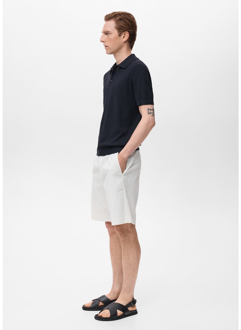 Mango Man Ribbed Knit Polo Shirt  - Image 3