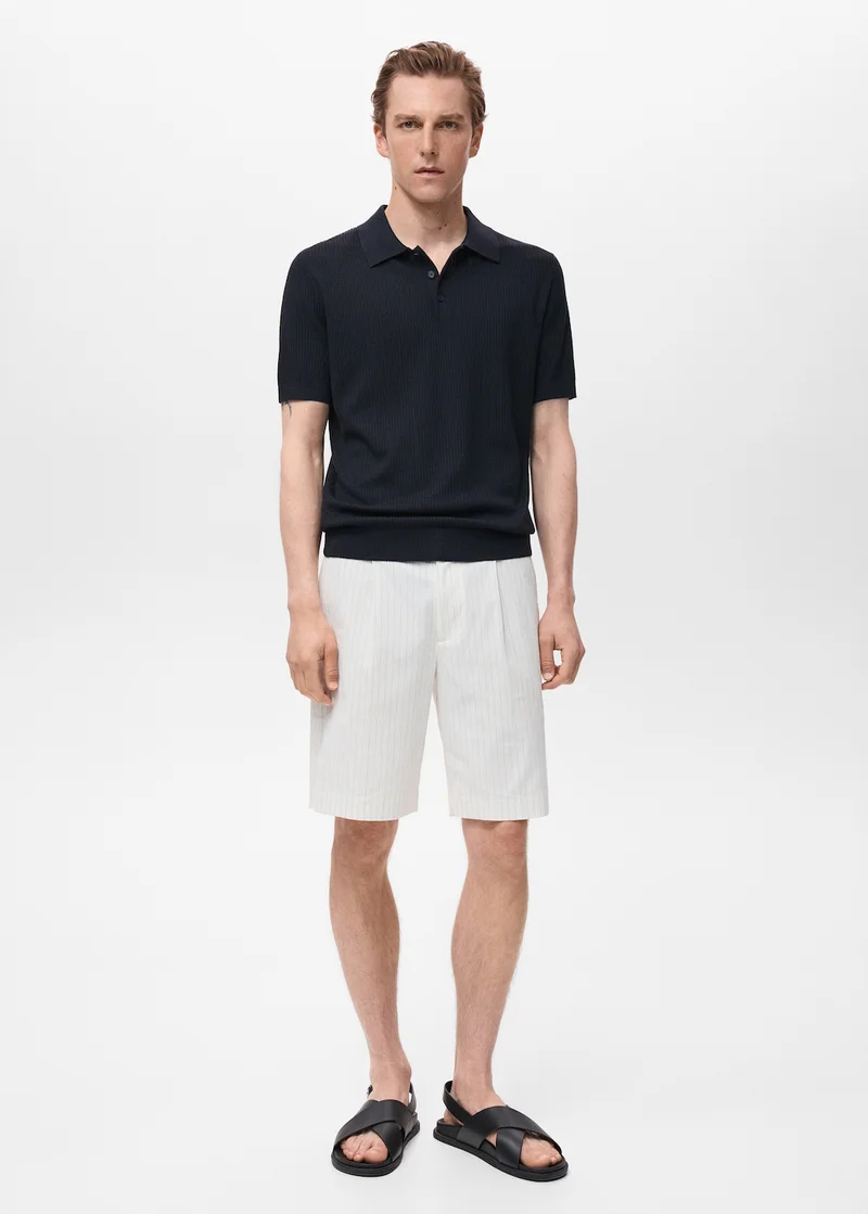 Mango Man Ribbed Knit Polo Shirt
