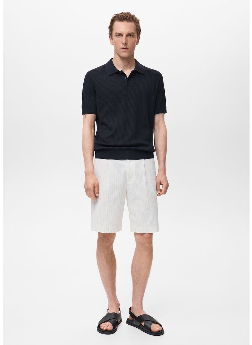 Mango Man Ribbed Knit Polo Shirt  - Image 4