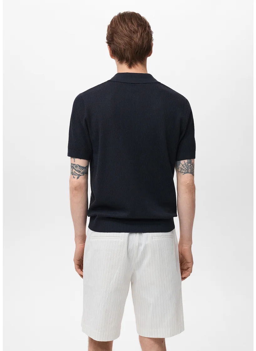 Mango Man Ribbed Knit Polo Shirt
