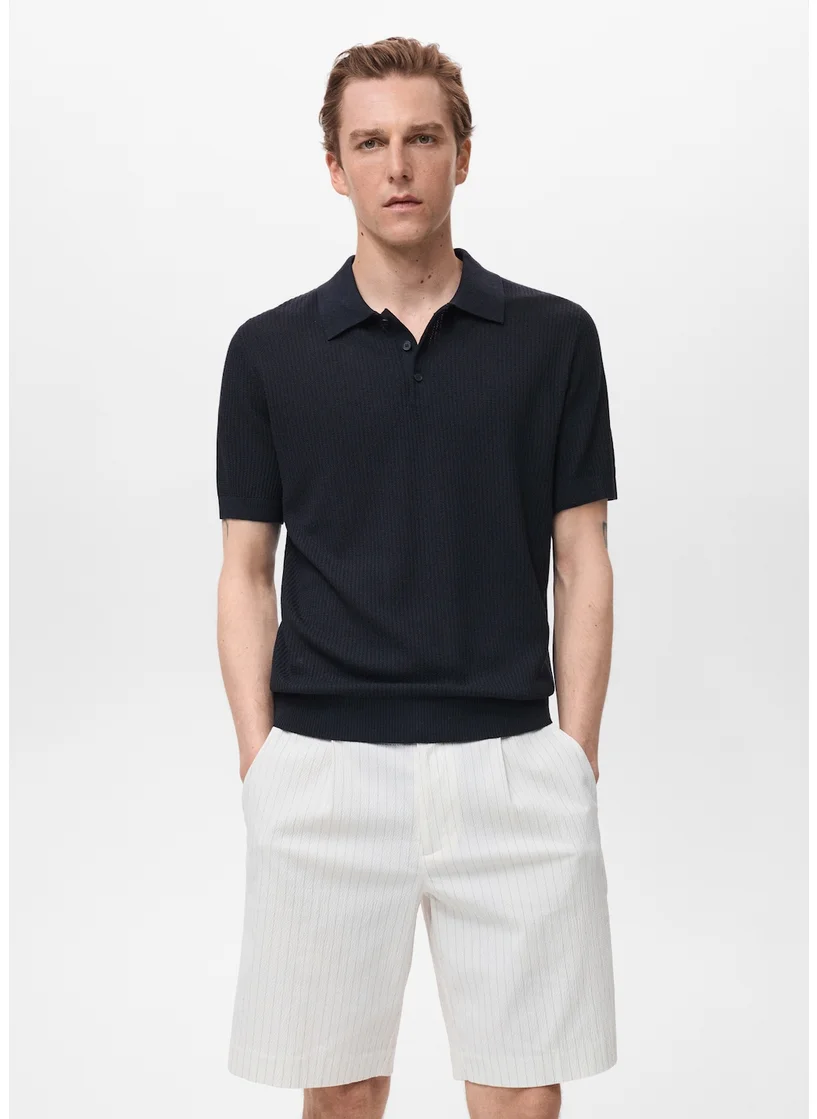 Mango Man Ribbed Knit Polo Shirt