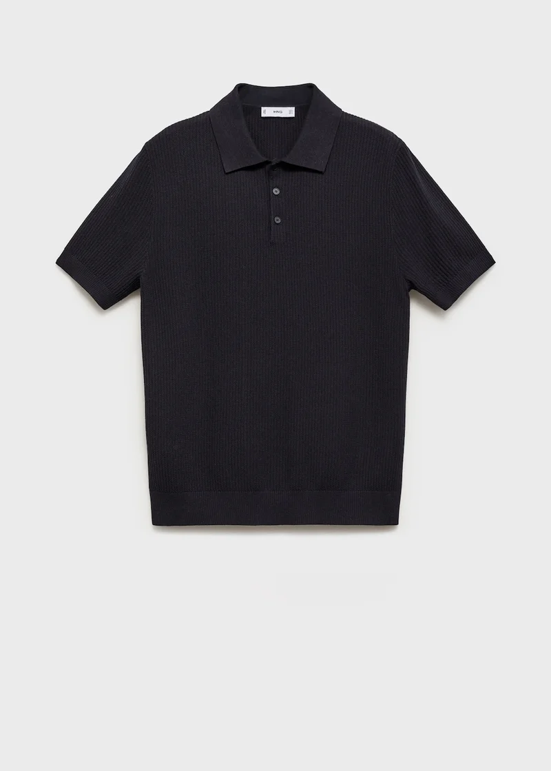 Mango Man Ribbed Knit Polo Shirt