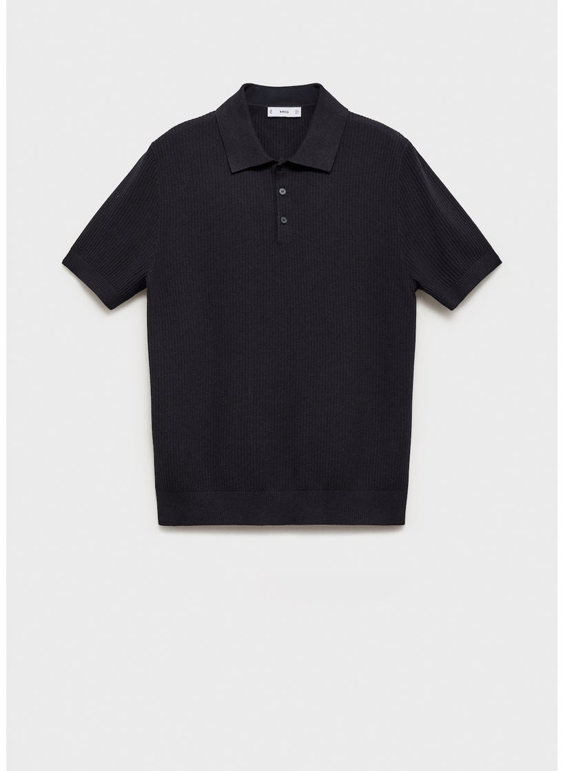 Mango Man Ribbed Knit Polo Shirt  - Image 5