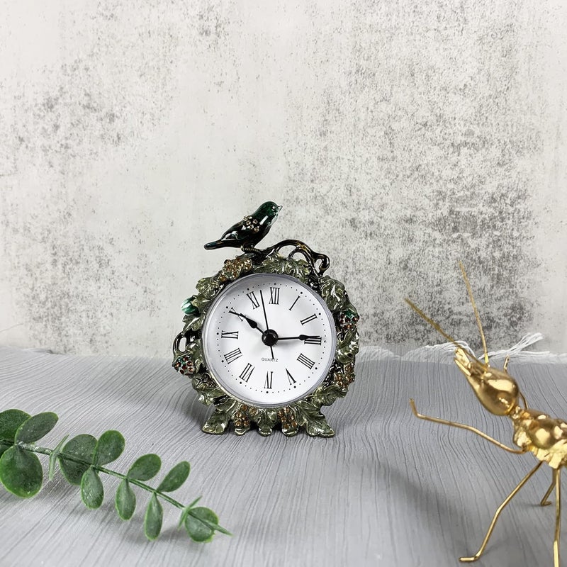 Pewery Decorative Mini Table Clock, Vintage Metal Silent Analog Quartz Battery Operated Table Top Clock for Living Room Decor Shelf - Image 4