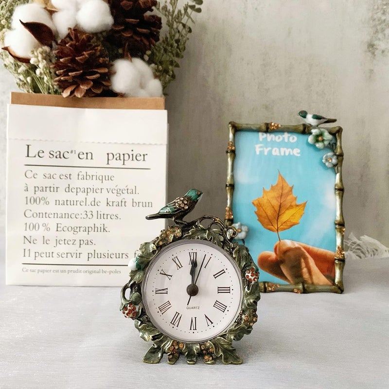 Pewery Decorative Mini Table Clock, Vintage Metal Silent Analog Quartz Battery Operated Table Top Clock for Living Room Decor Shelf - Image 5