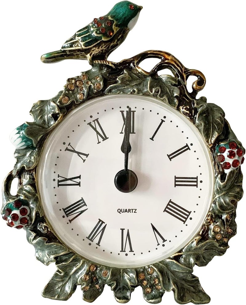Pewery Decorative Mini Table Clock, Vintage Metal Silent Analog Quartz Battery Operated Table Top Clock for Living Room Decor Shelf - Image 1