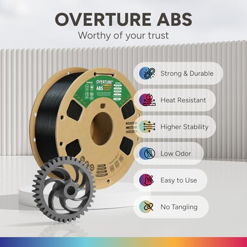 OVERTURE ABS Filament 1.75mm, High Strength & Heat-Resistant 3D Printer Filament, Low Warping, Excellent Durability, ABS 1kg (2.2lbs) Cardboard Spool, High Precision +/- 0.02mm (Black 1-Pack) - Image 2
