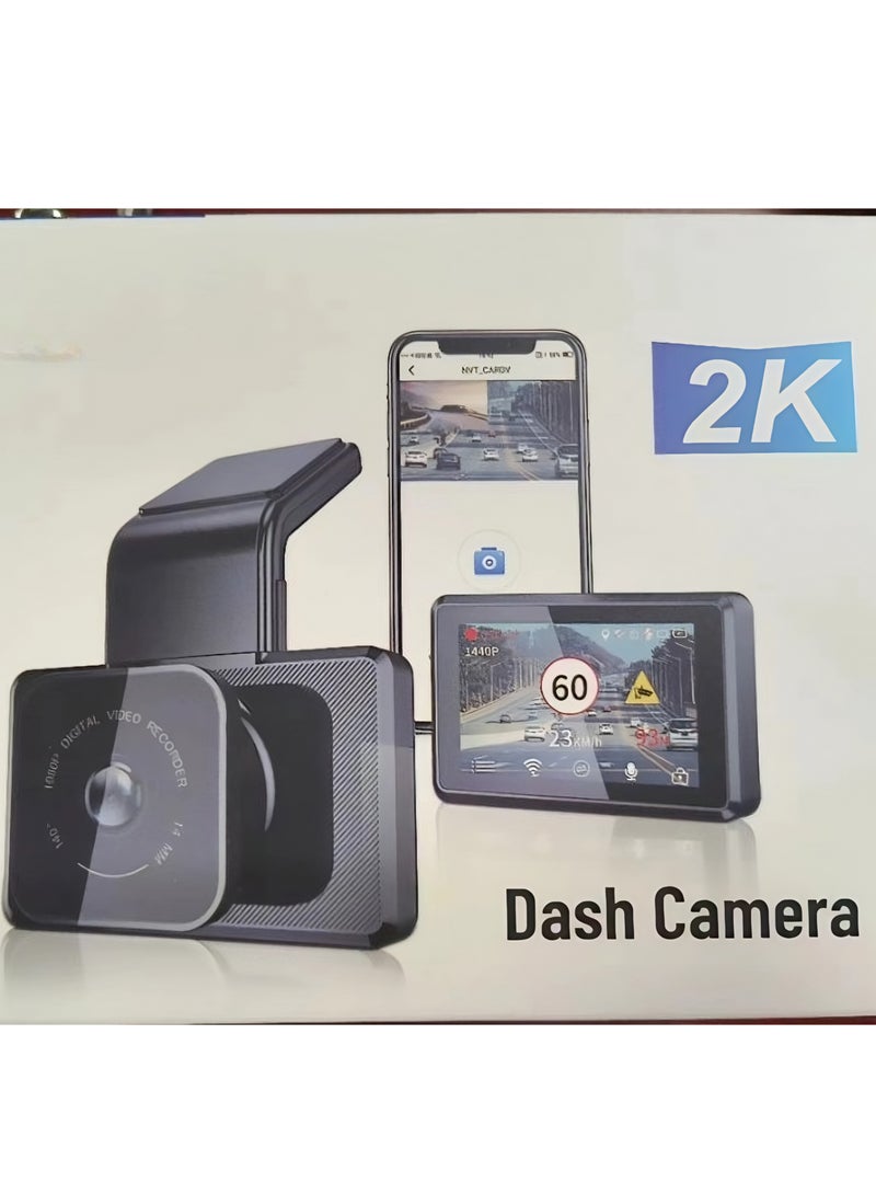 AROAQ Dash Cam With, 2k Driving Recorder Wide Angle Lens 24 Hours Parking Surveillance, Durable Waterproof Driving Recorder Cam For Car, 3-inch Front 2k Rear 1080p+wifi+gps (High-end Version) - Image 2