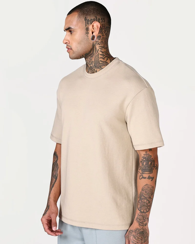 bewakoof Men's Ginger Root Brown Oversized T-shirt