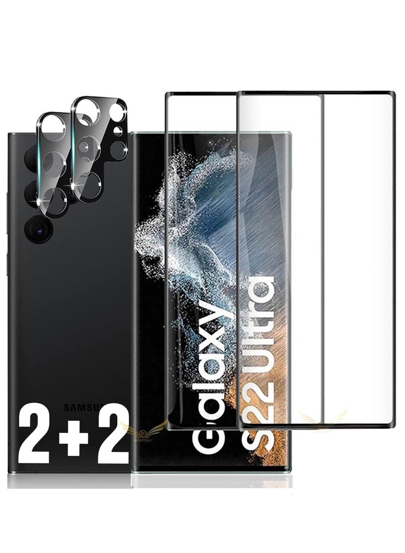 BORTONY Galaxy S22 Ultra Screen Protector [2+2 Pack] Camera Lens Protector, Fingerprint Unlock Support, HD Tempered Glass, Touch Sensitive, Anti Scratch, for Samsung S22 Ultra 5G Glass - Image 1