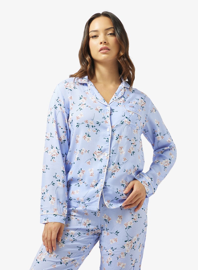 جينجر طقم بيجامة وقميص بأزرار مزين بالزهور - Image 3