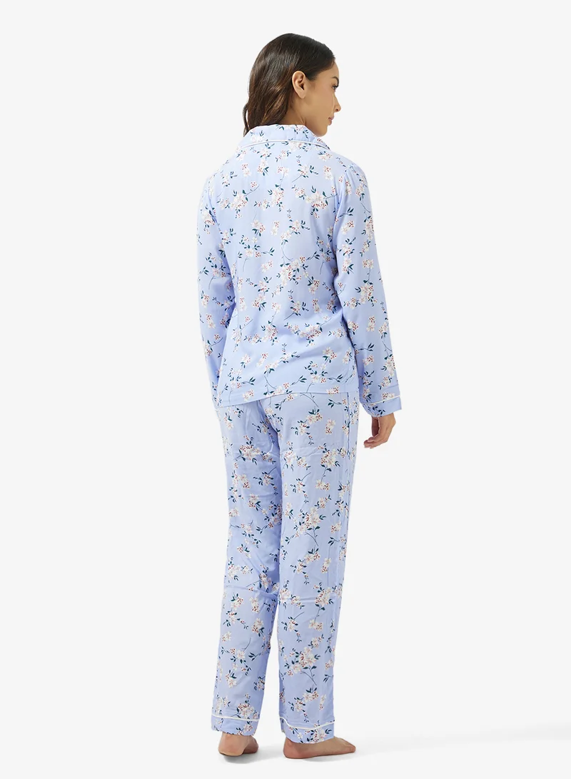 جينجر Floral Button Up Shirt & Pyjama Coord Set
