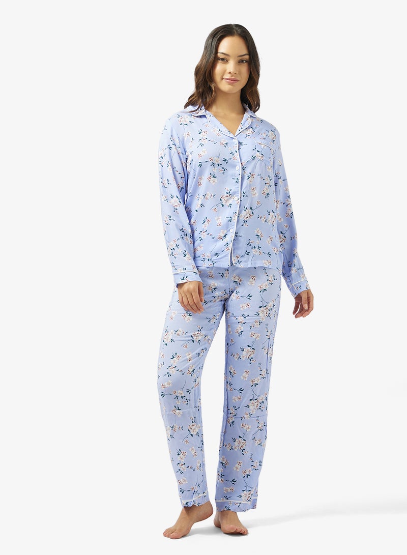 جينجر طقم بيجامة وقميص بأزرار مزين بالزهور - Image 5