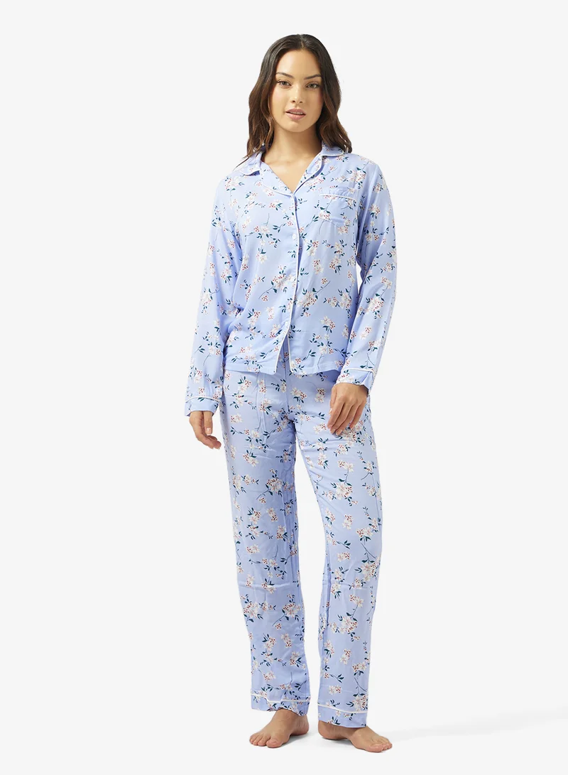 جينجر Floral Button Up Shirt & Pyjama Coord Set