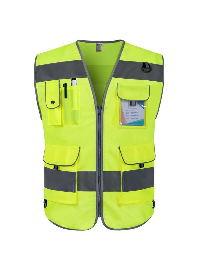 TCCFCCT Safety Vest 9 Pockets High Visibility Reflective Safety Vest for Men Women, Hi Vis Work Vest with Reflective Strips, Meets ANSI/ISEA Standards, (Yellow, 3X-Large) - Image 1