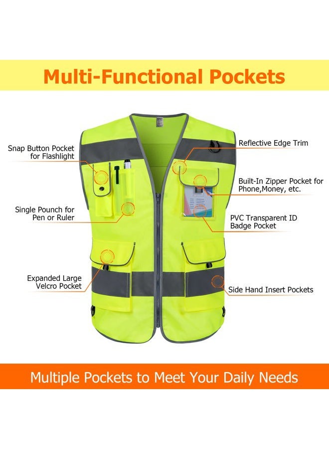 TCCFCCT Safety Vest 9 Pockets High Visibility Reflective Safety Vest for Men Women, Hi Vis Work Vest with Reflective Strips, Meets ANSI/ISEA Standards, (Yellow, 3X-Large) - Image 3