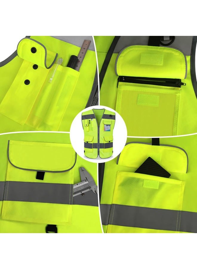 TCCFCCT Safety Vest 9 Pockets High Visibility Reflective Safety Vest for Men Women, Hi Vis Work Vest with Reflective Strips, Meets ANSI/ISEA Standards, (Yellow, 3X-Large) - Image 4
