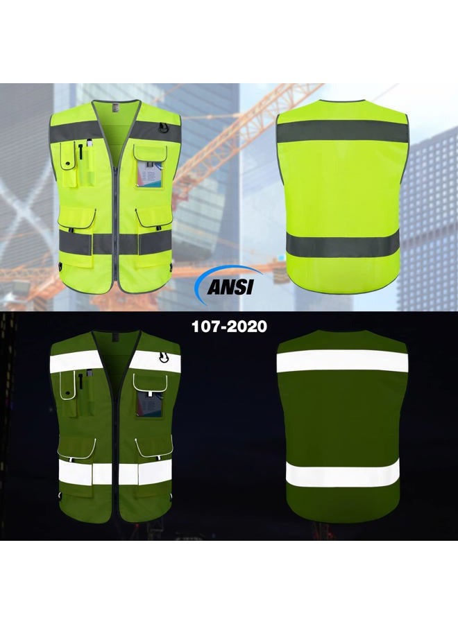 TCCFCCT Safety Vest 9 Pockets High Visibility Reflective Safety Vest for Men Women, Hi Vis Work Vest with Reflective Strips, Meets ANSI/ISEA Standards, (Yellow, 3X-Large) - Image 2