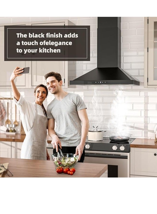 NOVEX شفاط مطبخ تقليدي بعمود 60 سم أسود مع فلاتر كربون - شفاط مثبت على الحائط 600 مم - شفاط هواء مطبخ أسود - Image 3