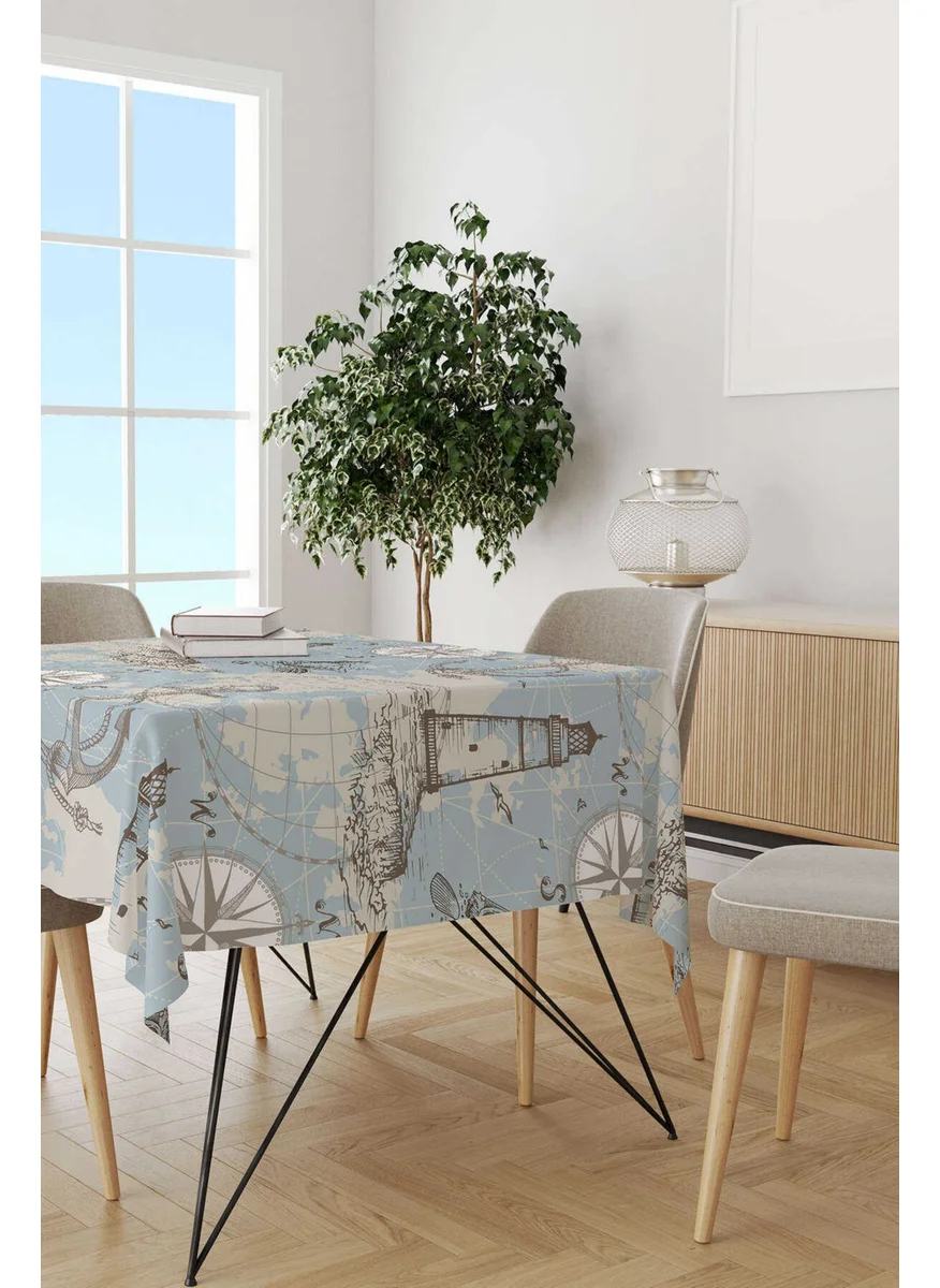 Cango Home White Blue Marine Themed Digital Printed Tablecloth OTYK787-MS