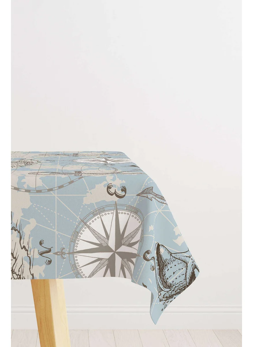 Cango Home White Blue Marine Themed Digital Printed Tablecloth OTYK787-MS