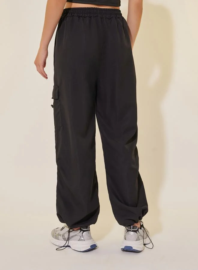 تايك تو Solid Wide Leg Cargo Pants with Drawstring