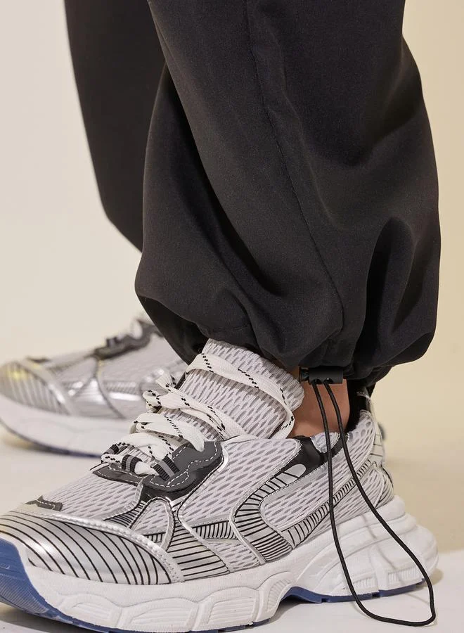 تايك تو Solid Wide Leg Cargo Pants with Drawstring