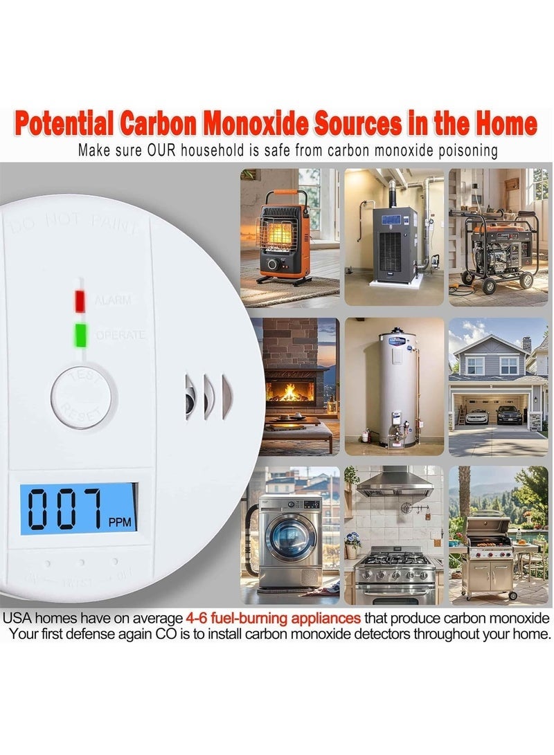 3 Pack Carbon Monoxide detectors,co Detector,Carbon Monoxide Alarm,co2 Detector Battery Powered with LCD Display,Carbon Monoxide Detector,for Home - Image 4