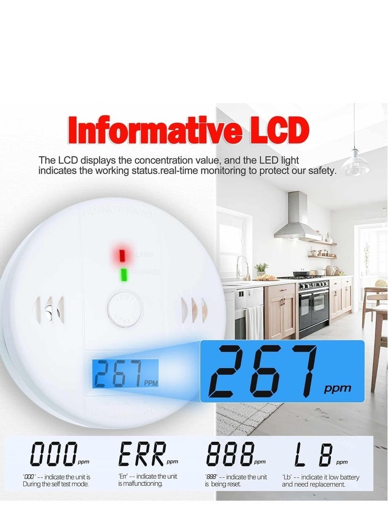 3 Pack Carbon Monoxide detectors,co Detector,Carbon Monoxide Alarm,co2 Detector Battery Powered with LCD Display,Carbon Monoxide Detector,for Home - Image 2