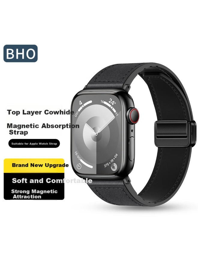 Bho Genuine Leather Magnetic Closure Watch Band For Apple Watch Series 10/ultra, Iwatch Series 9/8/7/6/5/4/se - Image 1