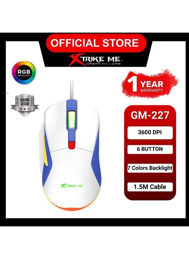 Xtrike Me GM-227 Wired Backlit Gaming Mouse, Ergonomic Design, 7 Colors Backlight, 6 Buttons, 4 DPI Levels
