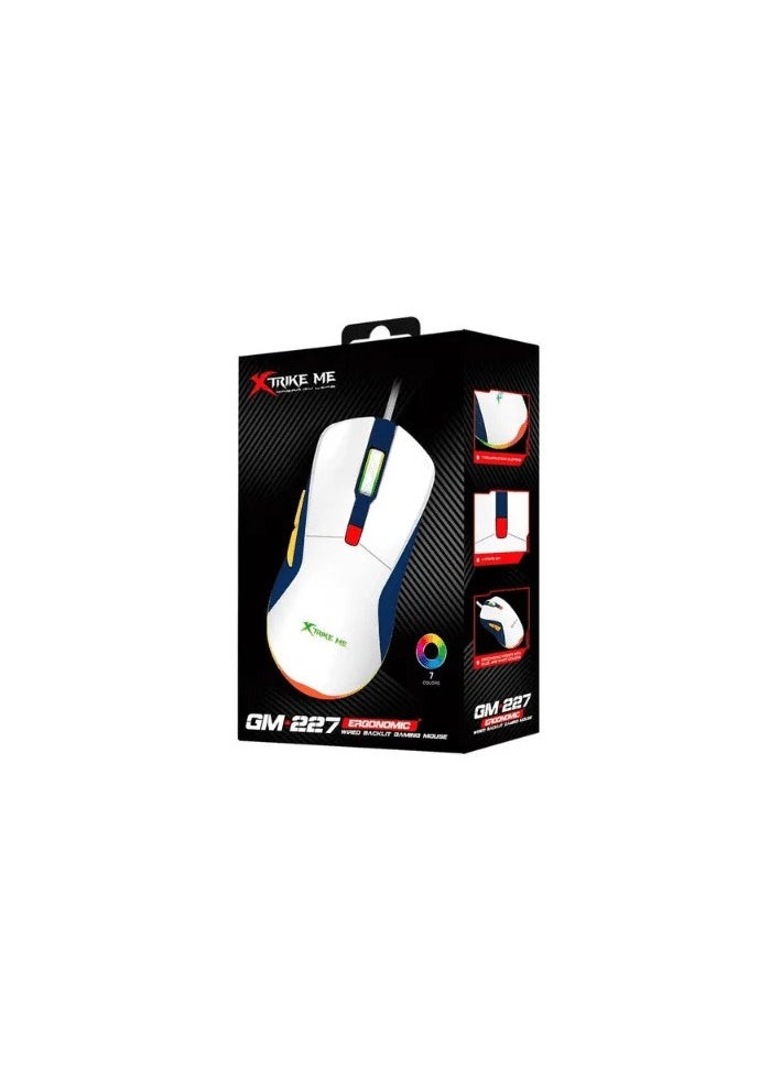 Xtrike Me GM-227 Wired Backlit Gaming Mouse, Ergonomic Design, 7 Colors Backlight, 6 Buttons, 4 DPI Levels