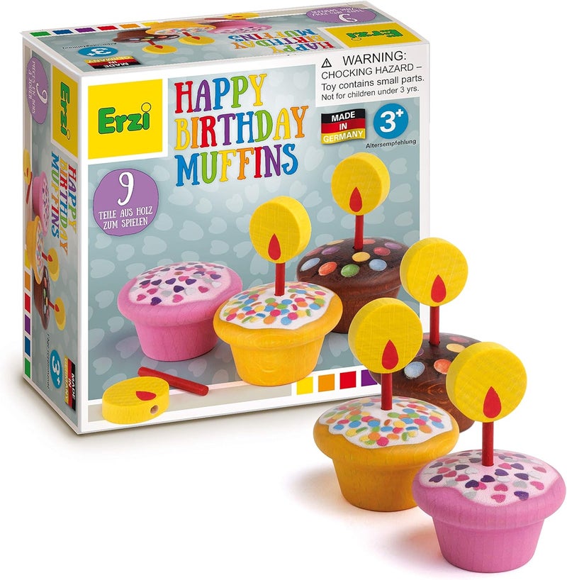 Erzi Happy Birthday Muffins Toy Set - Wooden Play Food - Image 2